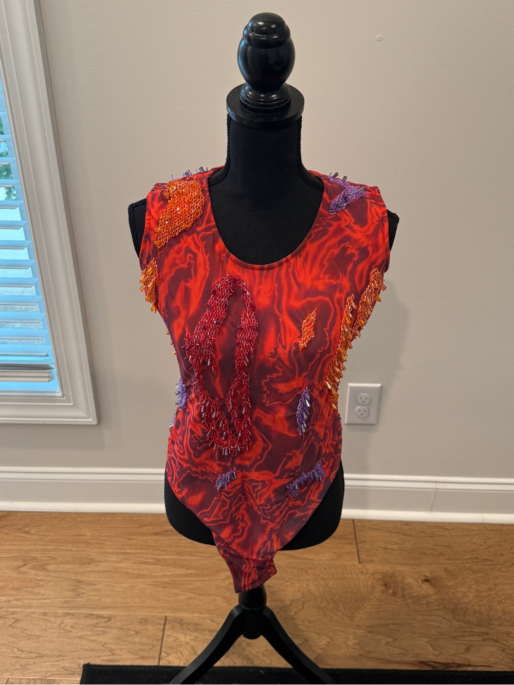 Andrea Iyamah Red Beaded Embellished Tank Bodysuit